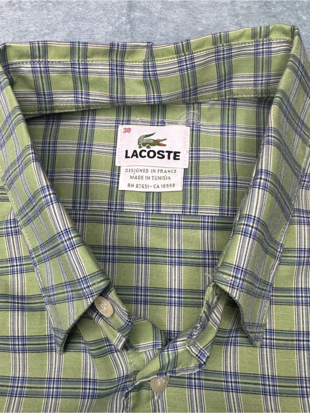 Lacoste Green and Blue Plaid Dress Shirt